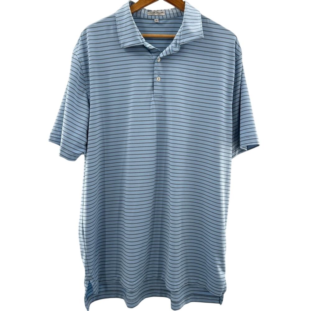 Peter Millar Summer Comfort Cottage Blue / Black Competition Stripe Polo Size XL - Picture 2 of 11